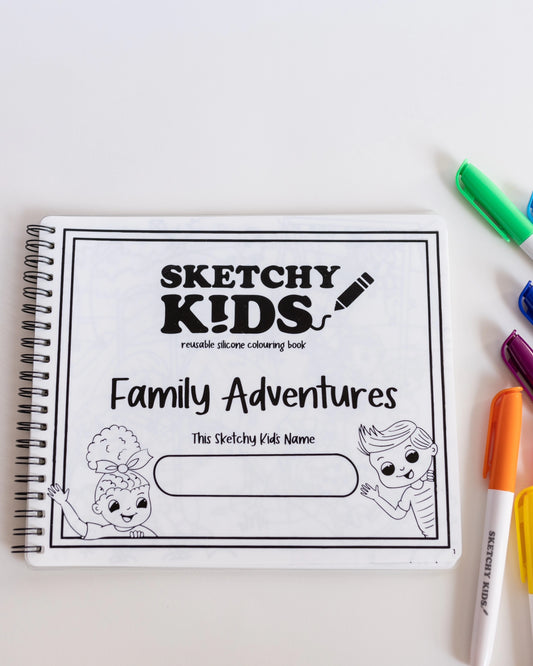 Family Adventures GIFT PACK - Silicone Colouring Book + TEXTAS + GIFT BOX | Sketchy Kids